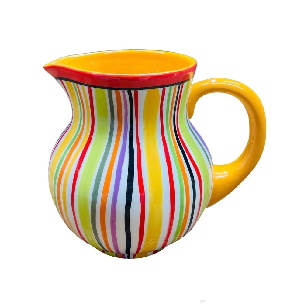 CRATE & BARREL Multicolored Striped Ceramic Raya Pitcher